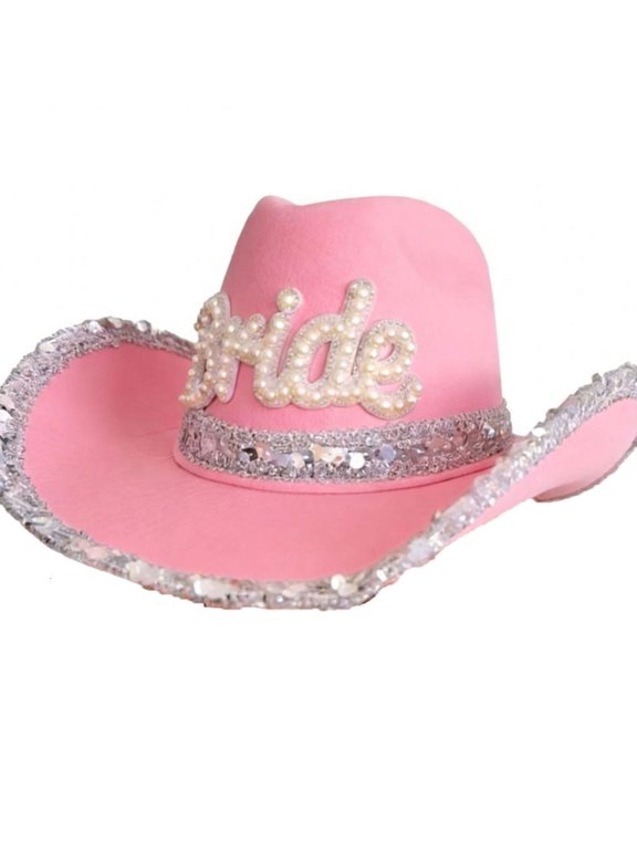 Elegant Bridal Western Cap with Sequined Trim Sparkling Wide Brims Hat for Various Occasion Bachelorette Party Photo Pro