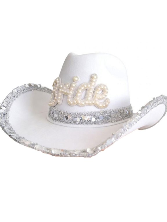 Elegant Bridal Western Cap with Sequined Trim Sparkling Wide Brims Hat for Various Occasion Bachelorette Party Photo Pro
