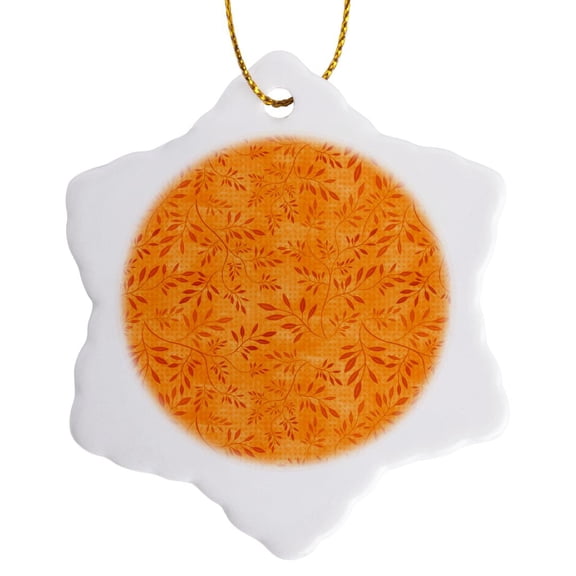 3drose, Elegant Bright Orange Autumn Leaves Pattern, 3 inch Snowflake Porcelain Ornament
