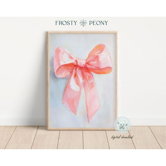 Elegant Bright Pink Bow Art Print, Coquette Room Decor, Minimalist Pink Nursery Art, Wall Art, Modern Wall Decor, 8x12 UNFRAMED