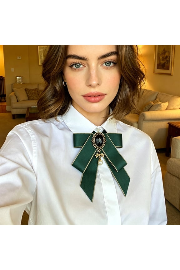 Elegant Brooch Pin Bow Tie Accessory for Women's Shirt Blouse Collar - Stylish Fashion Bowknot Decoration for Office Work Attire, Party Wear, and Daily Outfits with Secure Pin Closure