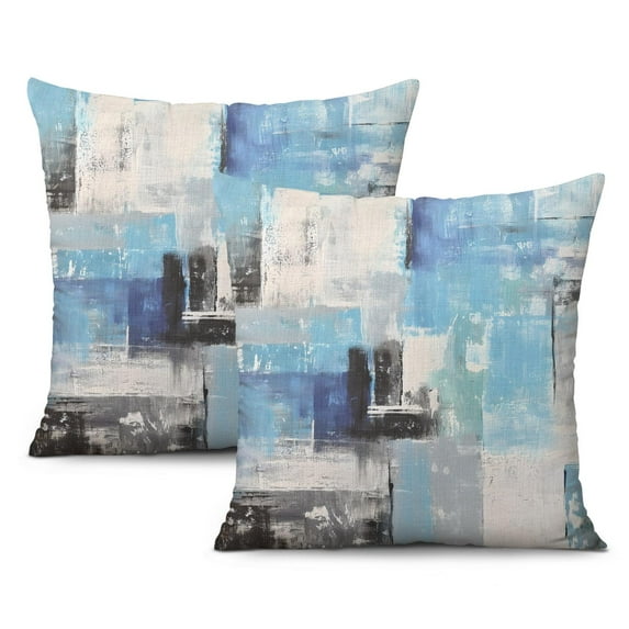 Elegant Brown Blue Throw Pillow Covers, Abstract Oil Painting Design, 18x18 Inches, Set of 2, Modern Home Art Decor for Cushion, Couch, Sofa, Bedroom, Living Room