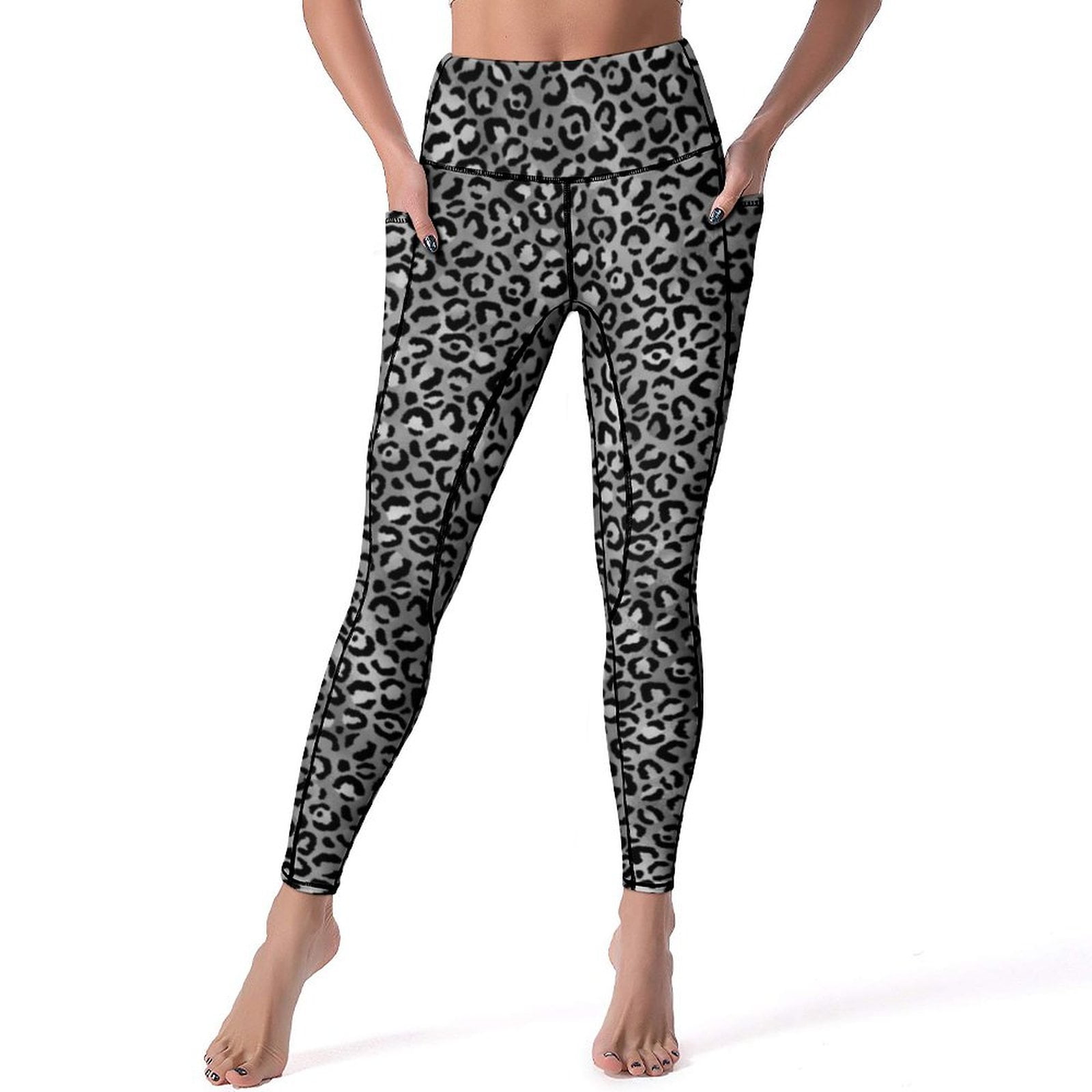 Elegant Brown Leopard Leggings Pockets Wild Animal Print Custom Yoga