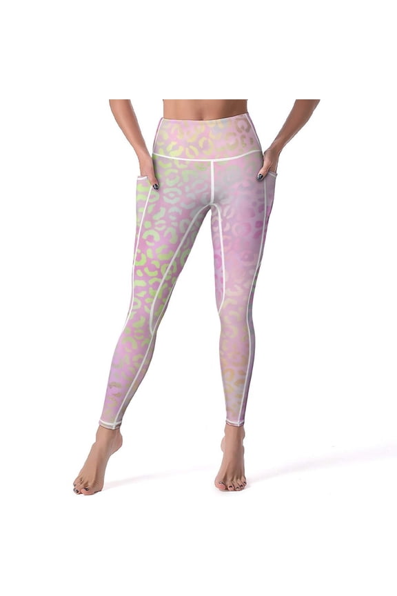 Elegant Brown Leopard Leggings Pockets Wild Animal Print Custom Yoga Pants Workout Yoga Legging Breathable Elastic Sports Tights