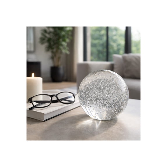 Decorative Crystal Orb Ball for Home Decor - Ornament Sculpture for Bathroom, Office Desk, and Living Room Decor - Ideal Accessory for Shelf Accent and Cofffe Table Display - 4", Clear & Frost