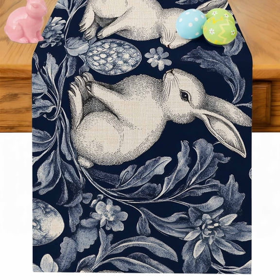 Elegant Bunny Easter Table Runner 70 Inches Long for Kitchen Dining, Pastoral Spring Floral Dresser Scarf Farmhouse, Dining Table Decorations for Wedding/Parties, 13 x 70 In