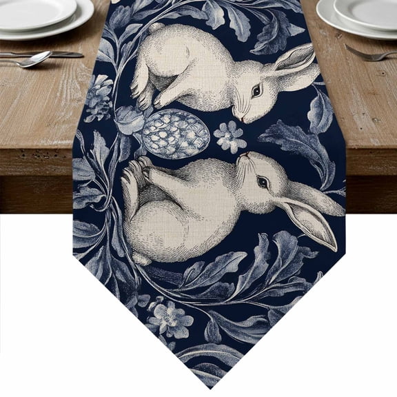Elegant Bunny Easter Table Runner Linen Burlap Table Runner 72 Inches Long Pastoral Spring Floral Dresser Scarves for Kitchen Island Coffee Dining Room Party Wedding Banquet Holiday Decor 18"x72"
