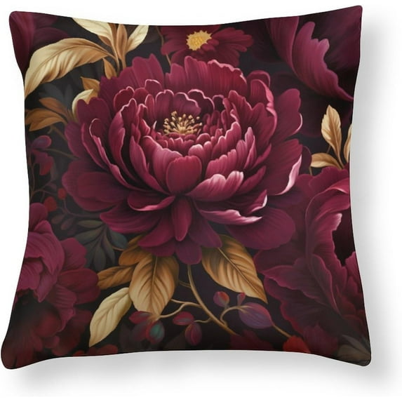 Elegant Burgundy Floral Satin Cushion Covers Watercolor Boho Burgundy Decorative Soft And Luxurious Cushion Cover 26"x26" Outdoor Pillow Cover Pillow Case Farmhouse Rustic Cushion Case for Sofa Couch