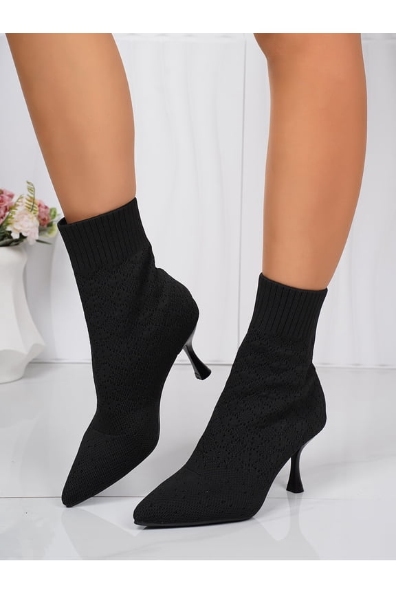 Elegant Burgundy Knit Ankle-High Boots for Women - Pointed Toe, Stretchy & Soft Fabric, Perfect for Casual Or Dressy Outfits, Summer Chic | Pullon Boots