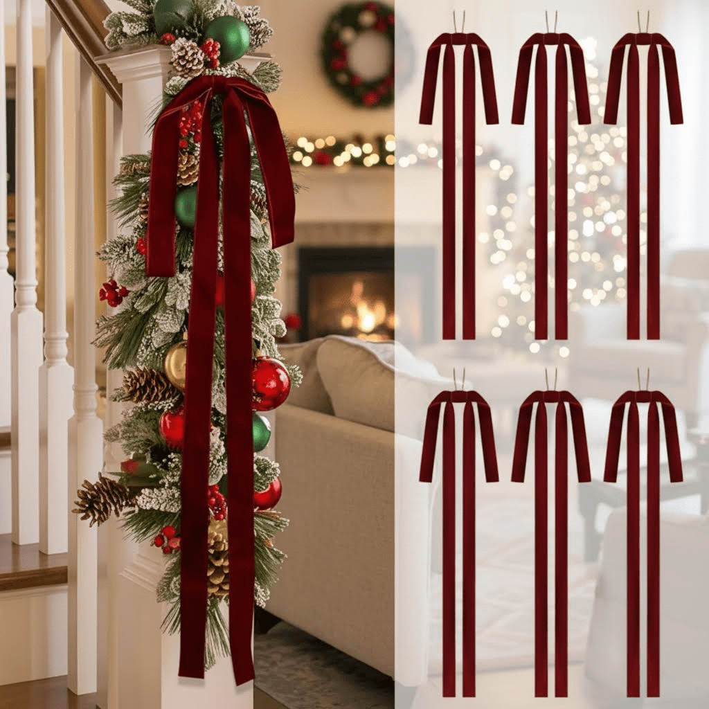 Elegant Burgundy Velvet Bows for Christmas Decorations - 6 Large 15x24 Inch Bows for Tree, Wreath, Garland, Mantel, Staircase and Holiday Home Decor