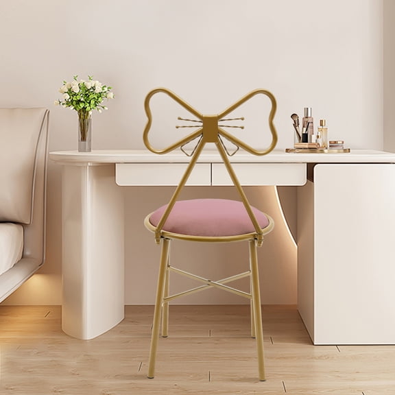 Elegant Butterfly Backrest Chair with Pink Velvet Cushion, Gold Iron Frame, Ergonomic Design, Durable & Comfortable  Perfect for Living Room, Bedroom, Dining Room, and Vanity