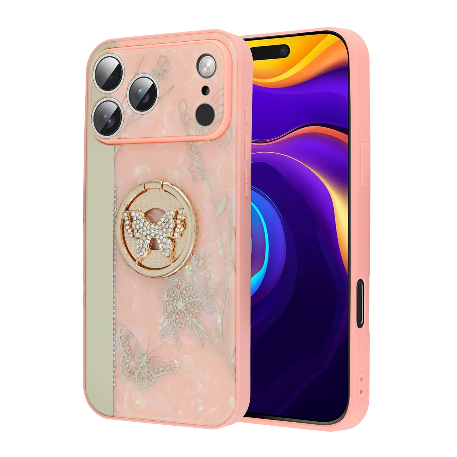 Elegant Butterfly Bling Case for iPhone 17 Pro Max - Pink