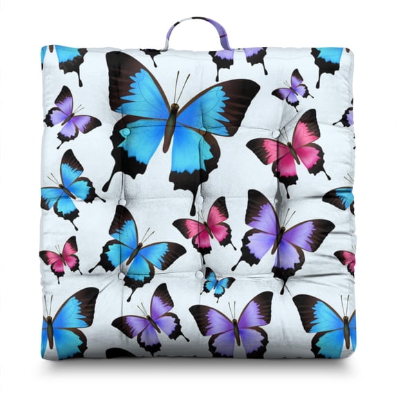 Elegant Butterfly & Floral Print Zabuton Cushion Thick Support for Meditation & Floor Lounging