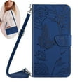 thumbnail image 1 of Elegant Butterfly Flower Embossed Flip Case for Motorola Moto G Power 5G 2024 - PU Leather Wallet Case Kickstand Card Slots Drop Protection Lanyard Shoulder Strap for Moto G Power 5G 2024, Darkblue, 1 of 12