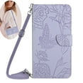 thumbnail image 1 of Elegant Butterfly Flower Embossed Flip Case for Motorola Moto G Power 5G 2024 - PU Leather Wallet Case Kickstand Card Slots Drop Protection Lanyard Shoulder Strap for Moto G Power 5G 2024, Lightpurple, 1 of 12