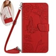 thumbnail image 1 of Elegant Butterfly Flower Embossed Flip Case for Motorola Moto G Stylus 5G 2025 - PU Leather Wallet Case Kickstand Card Slots Drop Protection Lanyard Shoulder Strap for Moto G Stylus 5G 2025, Red, 1 of 12