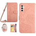 thumbnail image 1 of Elegant Butterfly Flower Embossed Flip Case for Samsung Galaxy A26 5G - PU Leather Wallet Case with Kickstand Card Slots Drop Protection Wrist Strap and Shoulder Strap for Galaxy A26 5G, Pink, 1 of 12