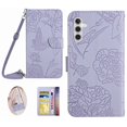 thumbnail image 1 of Elegant Butterfly Flower Embossed Flip Case for Samsung Galaxy S24 FE - PU Leather Wallet Case Kickstand Card Slots Drop Protection Lanyard Shoulder Strap for Samsung Galaxy S24 FE, Lightpurple, 1 of 12
