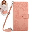 thumbnail image 1 of Elegant Butterfly Flower Embossed Flip Case for iPhone 16e - PU Leather Wallet Case Kickstand Card Slots Drop Protection Lanyard Shoulder Strap for iPhone 16e, Pink, 1 of 12