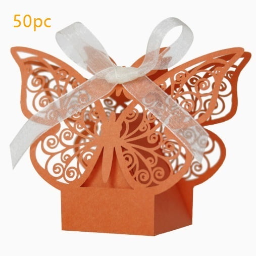 Elegant Butterfly Laser Cut Candy Boxes for Wedding Favors - Pearlescent Paper Treat Boxes for Parties, Birthdays, and Special Events