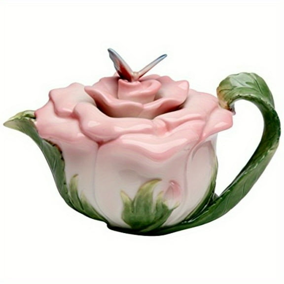 Elegant Butterfly & Rose Ceramic Teapot, 2-Inch Pink Floral Design, Perfect Gift for Tea Lovers, Birthdays, Anniversaries