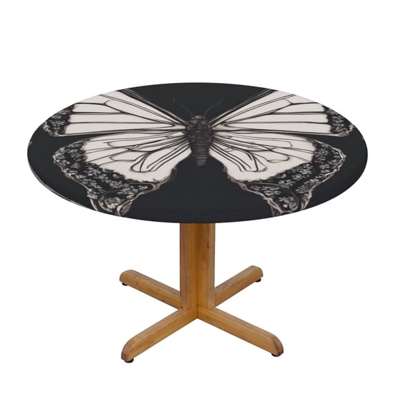 Elegant Butterfly Round Fitted Tablecloths Table Covers Wipeable Waterproof Elastic for Kitchen Dinning Parties Wedding Picnic Small Fits 40-44 Inch Table Size