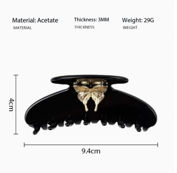 Elegant Butterfly Shape Acetate Hair Clip - Strong Grip for Thick Hair, Perfect for Daily Wear and Special Occasions