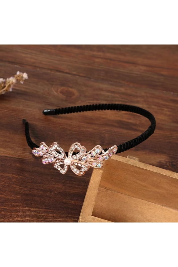 Elegant Butterfly-Shaped Imitation Pearl Headband for Women - Luxurious Velvet Hairband with Bangs Hairpin