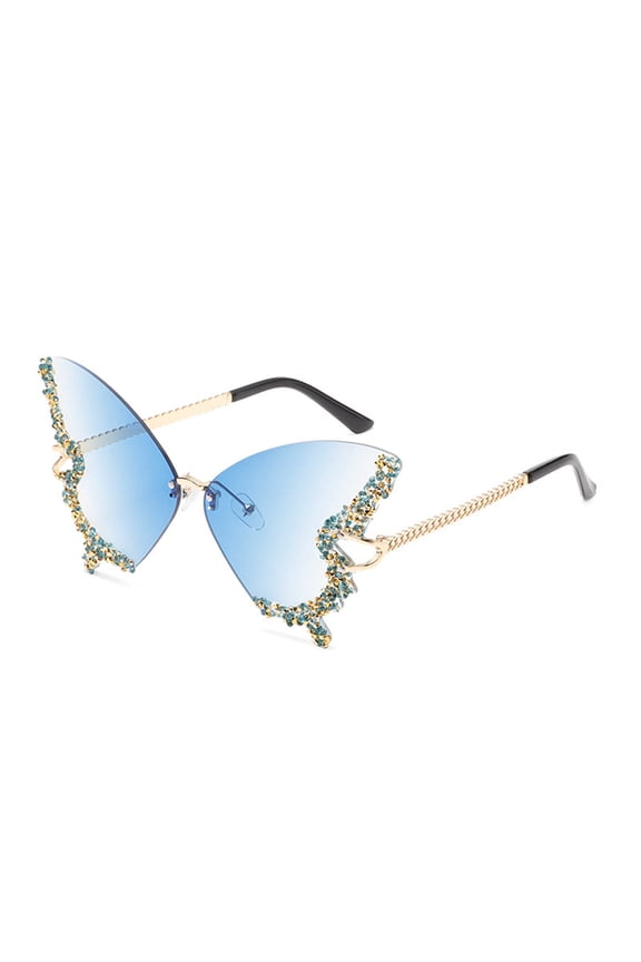 Elegant Butterfly Wing Sunglasses with Rhinestone Embellishments, Fashionable Pink Gradient Lens for Women