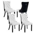 thumbnail image 1 of Elegant Button Tufted Dining Chairs, High-end PU and Velvet Upholstered Dining Chairs with Nailhead Back and Ring Pull Trim, Solid Wood Dining Chairs for Dining Room (White+Black with PU,Set of 4), 1 of 9