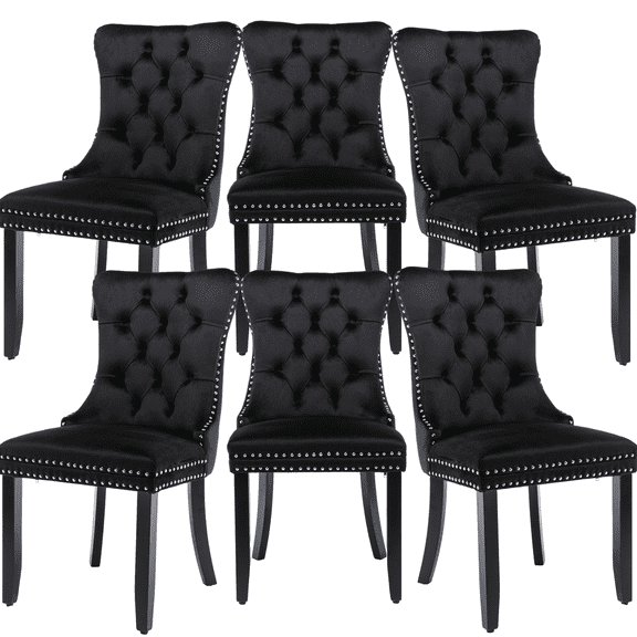 Rhomtree Velvet Button Tufted Dining Side Chairs, Black (Set of 6)