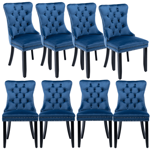 Elegant Velvet Upholstered Dining Chairs with Nailhead Trim, Button