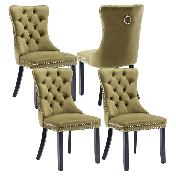 Rhomtree Modern Wood Button Tufted Dining Side Chairs, Olive Green (Set of 4)