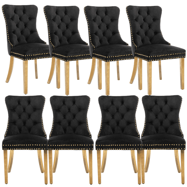 Elegant Tufted Dining Chairs, Set of 8, Velvet Upholstery, Button