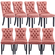 Elegant Button Tufted Dining Chairs, High-end Velvet Upholstered Dining Chairs with Nailhead Back and Ring Pull Trim, Solid Wood Dining Chairs for Kitchen Bedroom Dining Room Pink 01,Set of 8