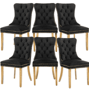 Elegant Button Tufted Dining Chairs, High-end Velvet Upholstered Dining Chairs with Nailhead Back and Ring Pull Trim, Solid Wood Dining Chairs for Kitchen Dining Room Black with Steel Leg,Set of 6