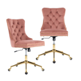 thumbnail image 1 of Elegant Button Tufted Office Chair, Velvet Dining Chairs with Nailhead Trim, Office Chairs with Golden Metal Base for Kitchen Bedroom, Adjustable Desk Chair Swivel Chair(Pink,Set of 2), 1 of 9