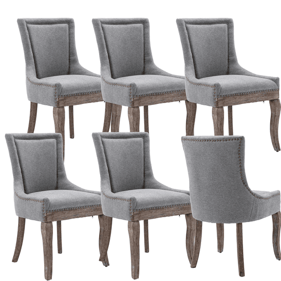 Rhomtree Modern Wood Dining Side Chairs, Gray (Set of 6)