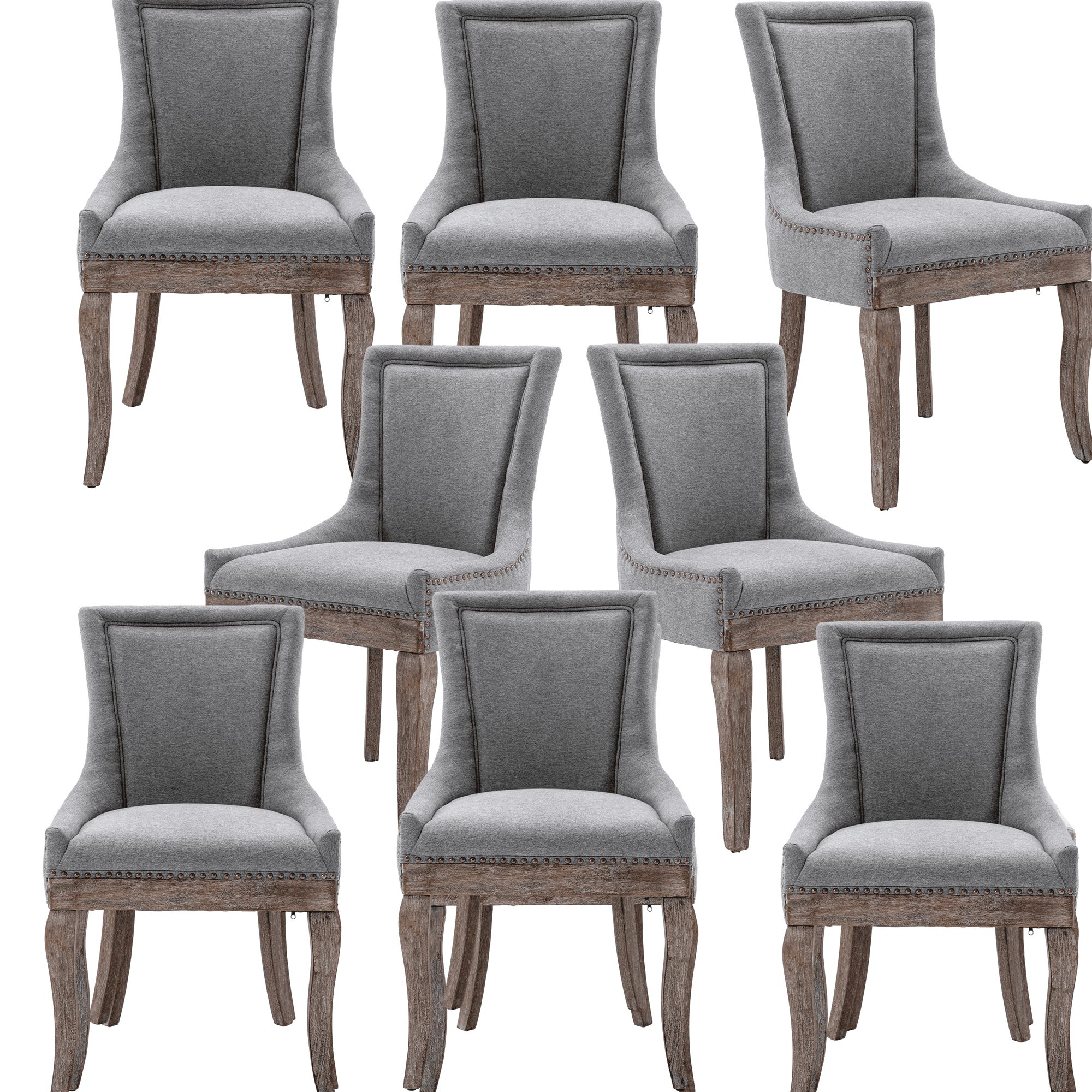 Elegant Button Tufted Side Dining Chairs, High-end Thickened Fabric Dining Chairs with Bronze Nail head, Solid Wood Dining Chairs for Kitchen Bedroom Dining Room (Gray,Set of 8)