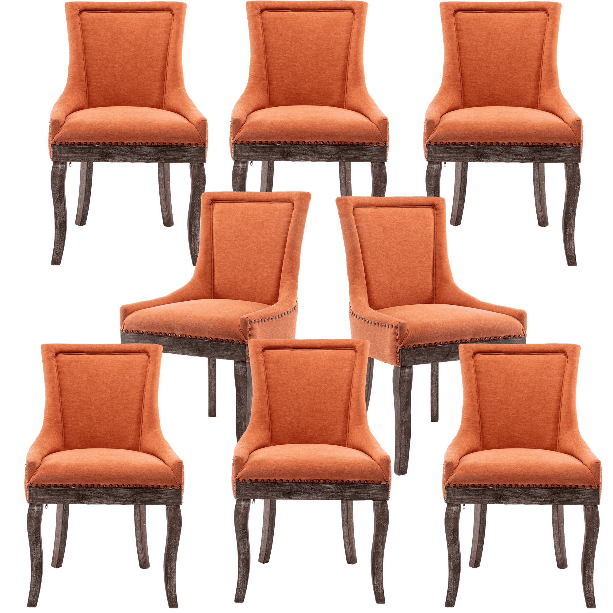 Elegant Button Tufted Side Dining Chairs, High-end Thickened Fabric Dining Chairs with Bronze Nail head, Solid Wood Dining Chairs for Kitchen Bedroom Dining Room (Orange,Set of 8)