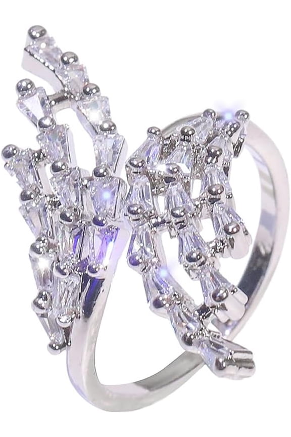 Elegant CZ Crystal Feather Wrap Ring Open Statement Ring for Women Rhinestone Angel Wing Promsie Engagement Rings Wedding Band