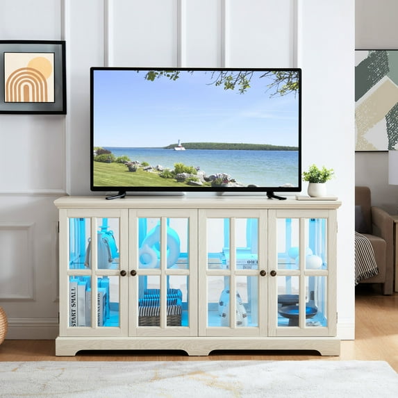 Elegant Cabinet with Grid Doors | Color - Changing LED Lights | Coffee Shop, Display Pastries and Mugs