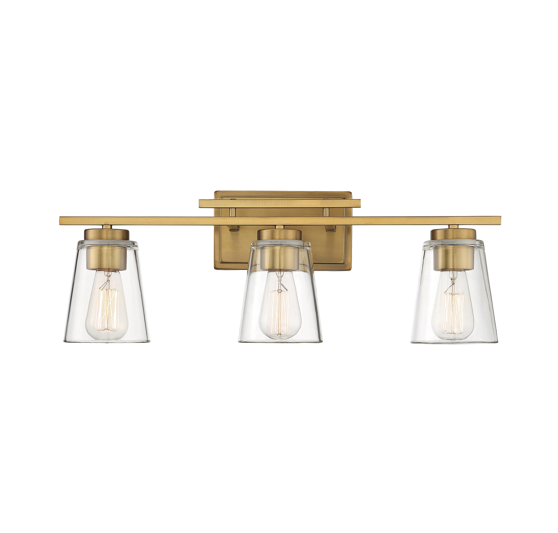 Warm Brass and Clear Glass 3-Light Vanity Fixture