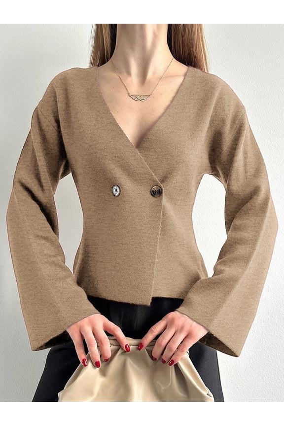 Elegant Camel Double-Breasted Blazer