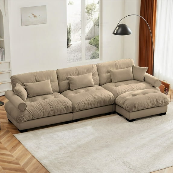 Modern Velvet Oversized Modular Sectional Sofa for Living Room - 220×80×75cm with Movable Ottoman