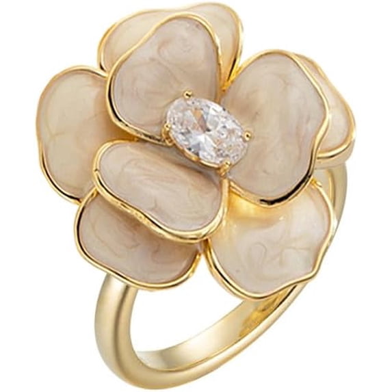 Elegant Camellia Flower Ring for Women CZ Diamond Floral Statement Ring Open Wrap Finger Band Wedding Anniversary Promise Rings Dainty Jewelry