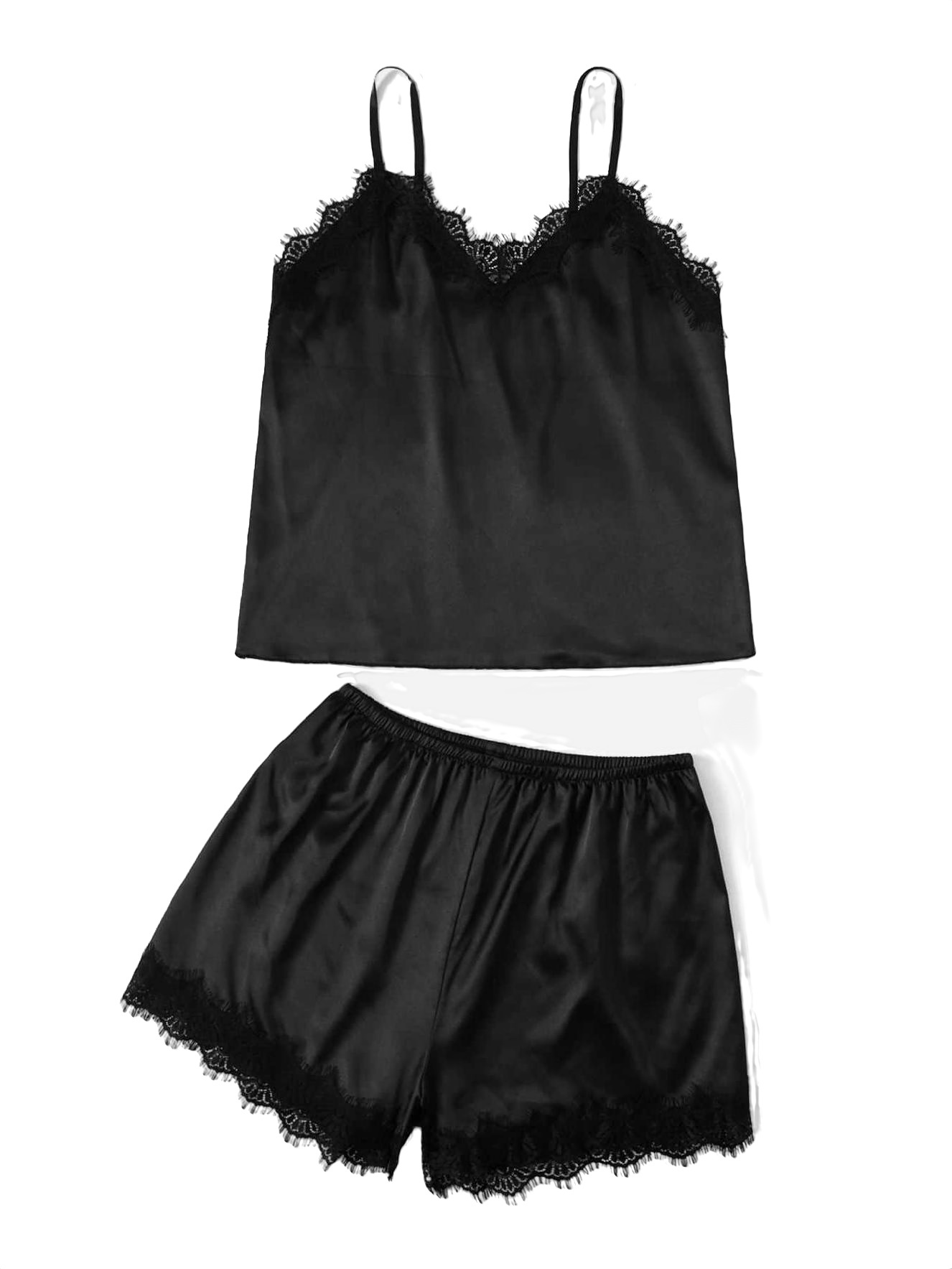 Elegant Cami Strap Short Sets Sleeveless Black Womens Pajama Sets Elegant cami strap short sets sleeveless black womens pajama sets