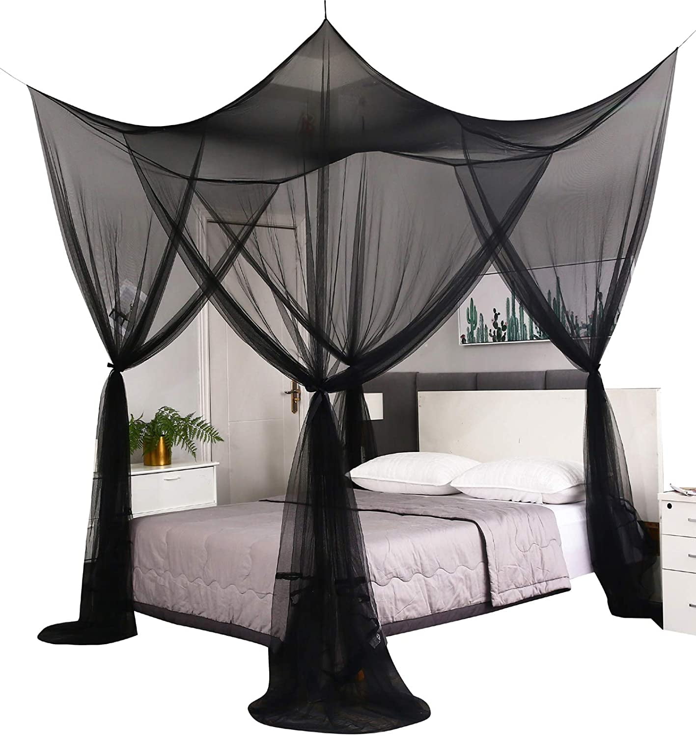 Elegant Canopy Bed Curtains for Full Queen King Size Bed,Bed Canopy Mosquito Net Suitable for Indoor Outdoor Net (87x79x98“(Suggested for Full to King), Coffee)