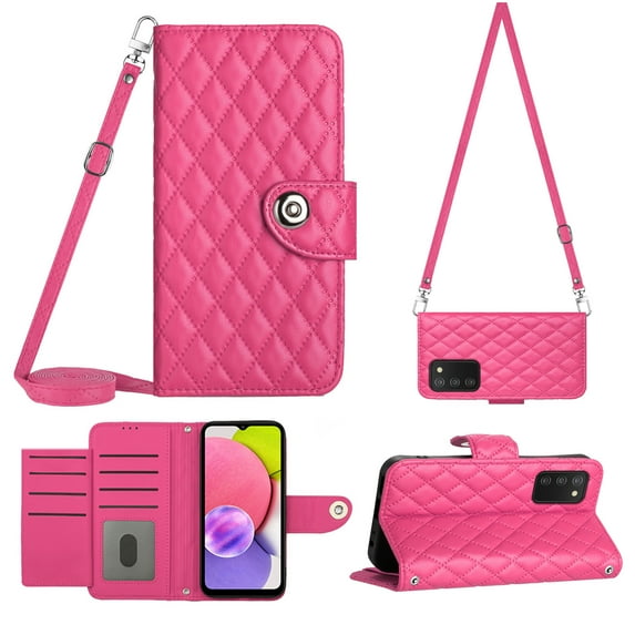 Elegant Case for Samsung A03s Wallet Case RFID Blocking Card Slots Holder with Shoulder&Crossbody Strap, Magnetic Folio Kickstand Handbag Flip Phone Cover for Samsung Galaxy A03s, Rose
