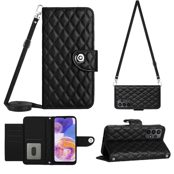 Elegant Case for Samsung A13 4G Wallet Case RFID Blocking Card Slots Holder with Shoulder&Crossbody Strap, Magnetic Folio Kickstand Handbag Flip Phone Cover for Samsung Galaxy A13 4G, Black